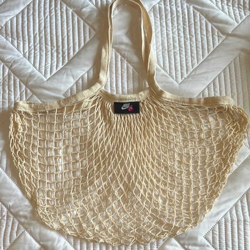Nike Cream and Pink Tote Bag with Woven Texture